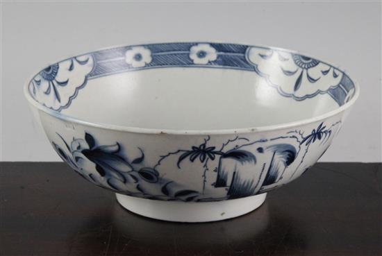 Two Worcester blue and white bowls, c.1780-5, 19.5cm, shallow rim chips